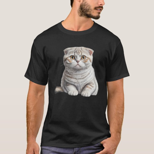 Camiseta Cute White Scottish Fold Cat Cat (Frente)