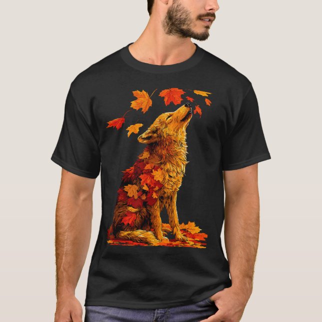 Camiseta Cute Wolf With Fall Leaves Forest Animal Autumn Ae (Frente)