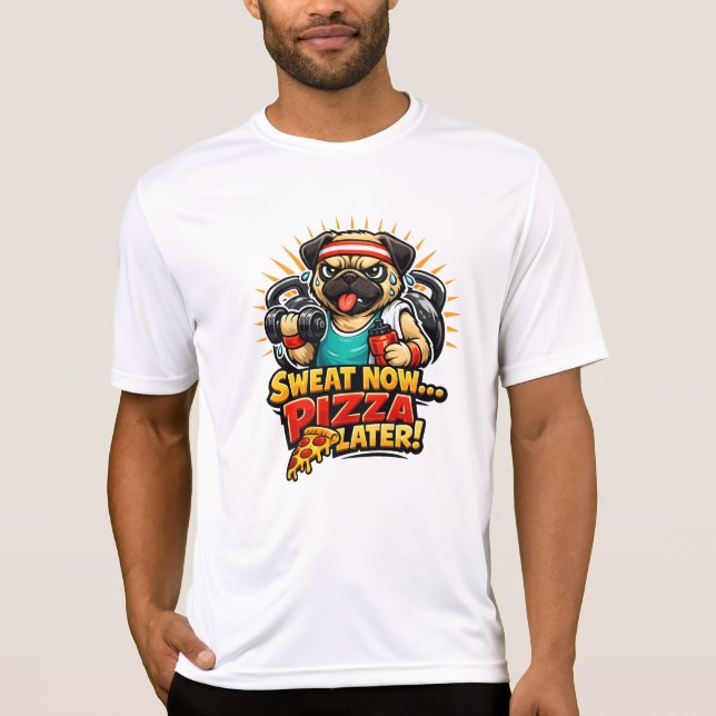 Camiseta Cute Workout Dog T-Shirt for Fitness & Pizza Lover (Frente)