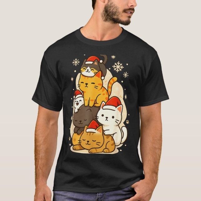 Camiseta Cute Xmas Kawaii Cats Neko Funny Kitten Lover Anim (Frente)