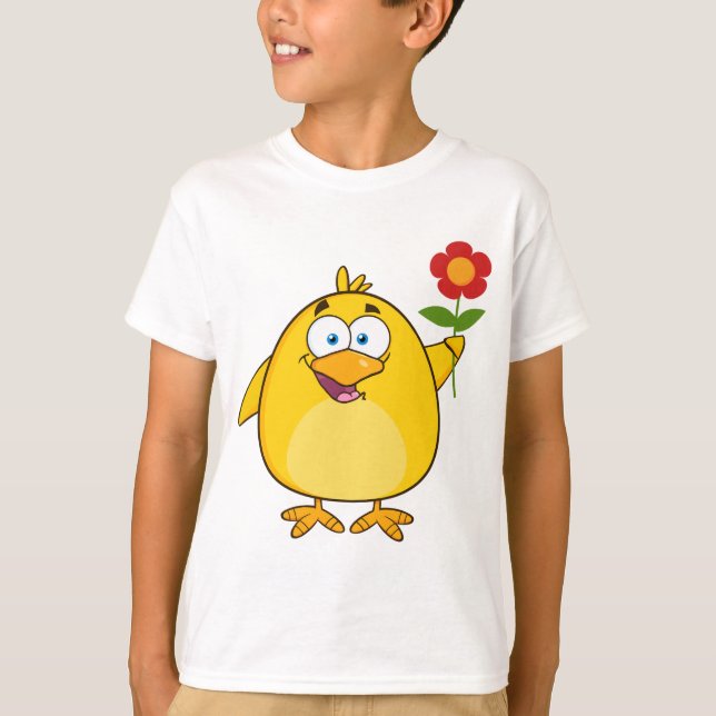 Camiseta Cute Yellow Cartoon Chick with Flower (Frente)