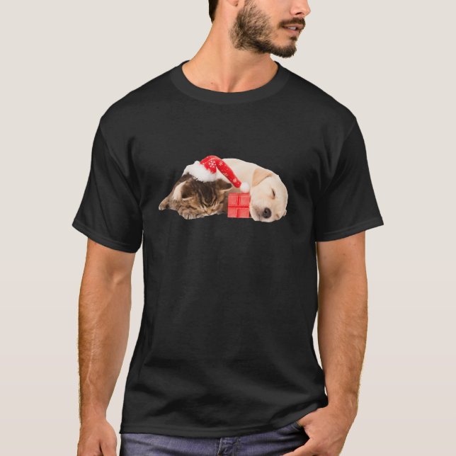 Camiseta Cute Yellow Lab Puppy Kitten Papai Noel Natal L (Frente)