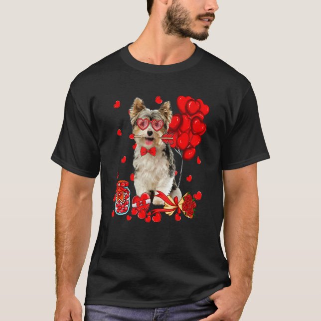 Camiseta Cute Yorkshire Terrier Dog Heart Dia de os namorad (Frente)