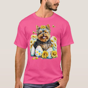 Camiseta Cute Yorkshire Terrier Felz pascoa Eggs Sunflower