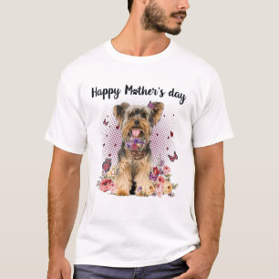 Camiseta Cute Yorkshire Terrier Mãe Flor Feliz Mãe D