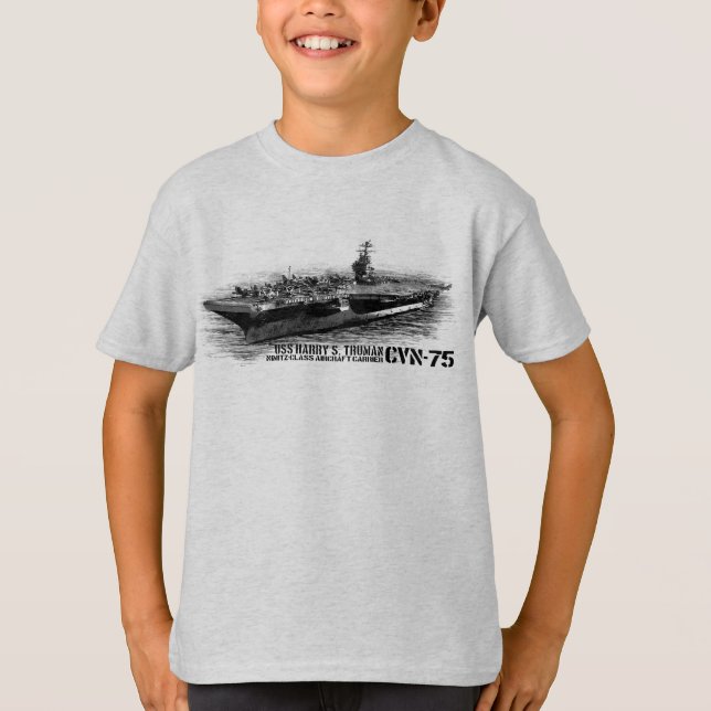 Camiseta CVN-75 Harry S. Truman Kids'Basic Hanes Sagless (Frente)