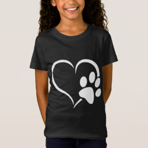 Camiseta Cyan Blue Violet Teal Dog Paw Imprime coração Para