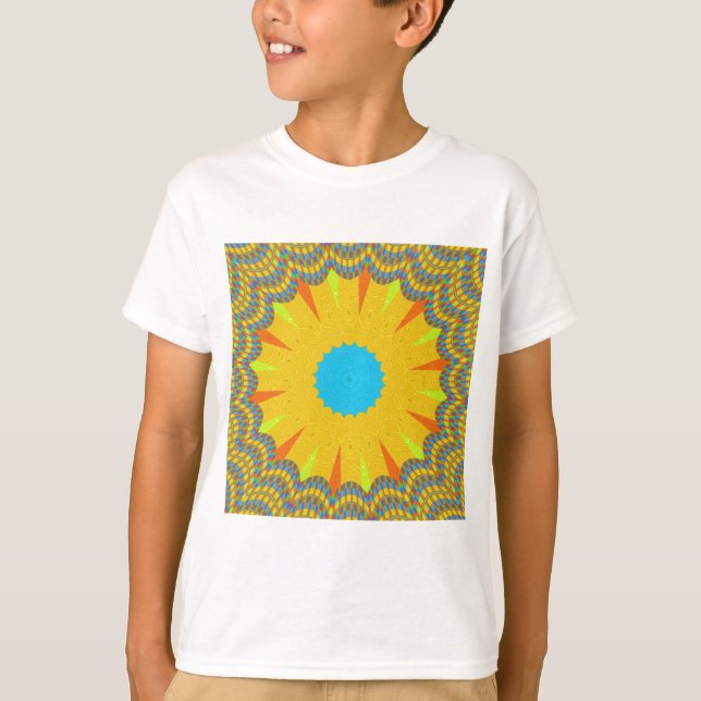 Camiseta Cyan e Dourada Mandala Art Impressão (Frente)