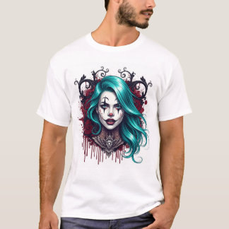 Camiseta Cyan Haired Clown Queen - Spooky Chic Graphic