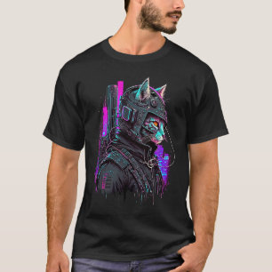 Camiseta Cyber Cat Punk Synthwave Vaporwave Futurística Awe