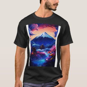 Camiseta Cyber Cherry Blossom, Monte Fuji, Paisagem Japones