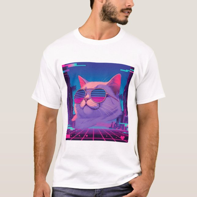 Camiseta Cyber City Vaporwave Kitty (Frente)