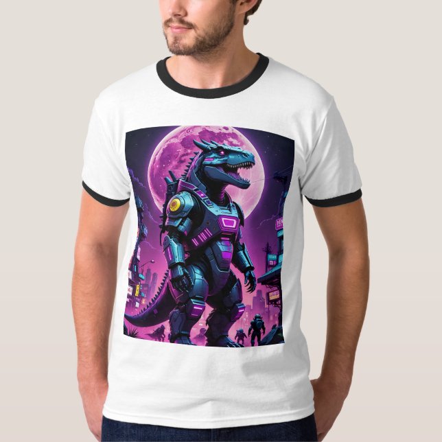 Camiseta Cyber Dino Neon Mecha City Destroyer Tshirt (Frente)