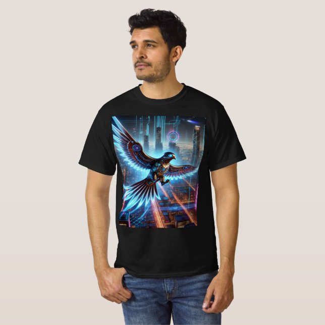 Camiseta Cyber Falcon Neon Flight T-Shirt Design. (Frente Completa)