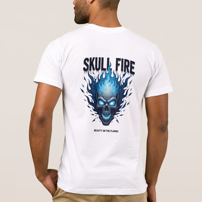 Camiseta Cyber Flame Skull Shirt - Blue Fire 2025 Grunge Ar (Verso)