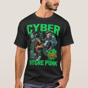 Camiseta Cyber Future Punk – Roupas de Rua Neon Cyborg Cat