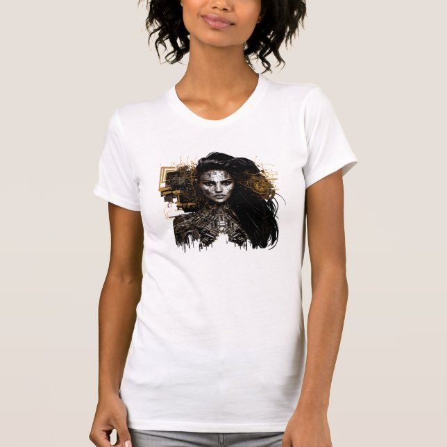 Camiseta Cyber Mulher: Uma Design Futurística e Edgy (Frente)