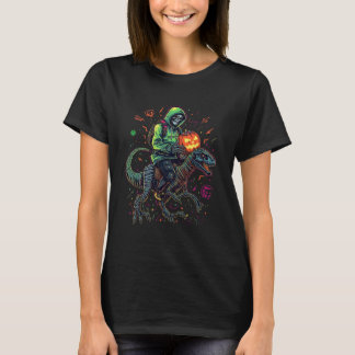 Camiseta Cyber Neon Skeleton Riding Robo Dino - Halloween