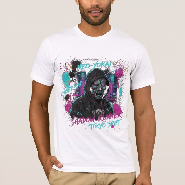 Camiseta CYBER-NINJA PROTOCOLO GHOST | Máscara Oni Futurist (Frente)