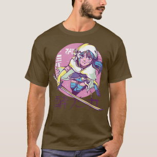Camiseta Cyber Punk Anime Warrior Girl Retro Kanji Japonês