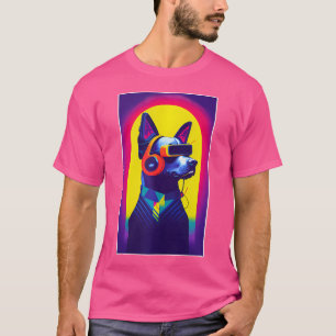 Camiseta Cyber Punk Doberman, Pop-Art legal, Vestindo fone