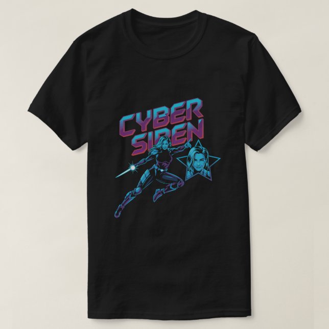 Camiseta Cyber Siren Neon Warrior – Futuristic Female Super (Frente do Design)