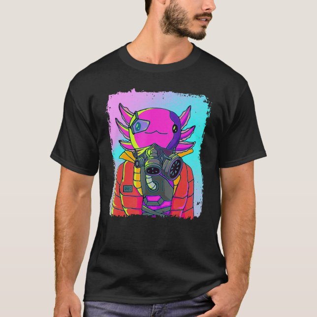 Camiseta Cyber Vaporwave Aesthetic Futuristic Axolotl (Frente)