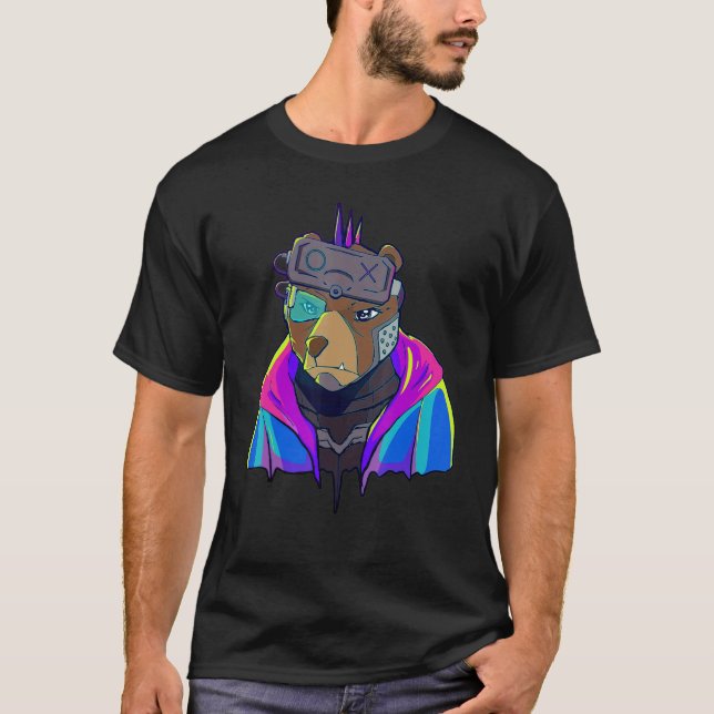 Camiseta Cyber Vaporwave Aesthetic Futuristic Bear Robot (Frente)