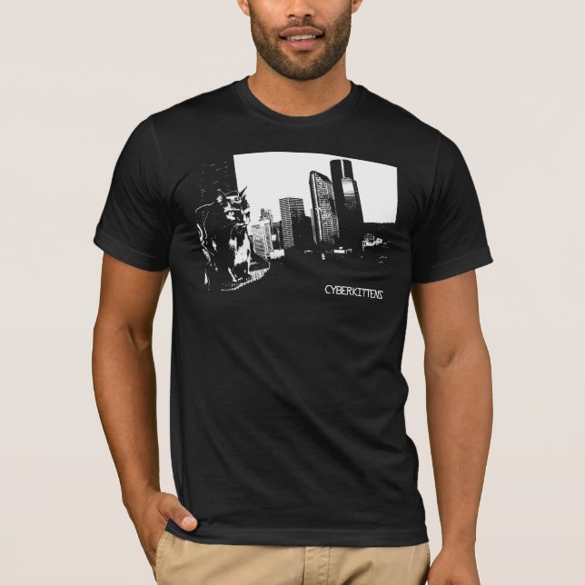 Camiseta CYBERKITTENS: Levantado em (preto) (Frente)