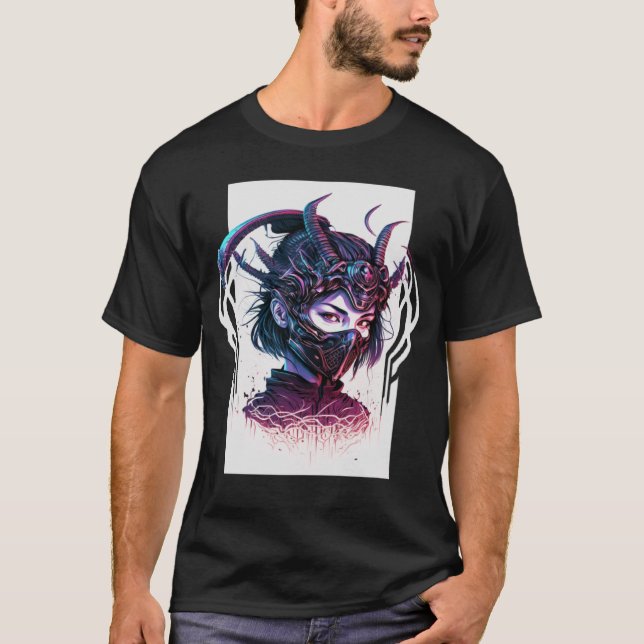 Camiseta Cyberpunk Aestético Samurai Demons Máscara G Japon (Frente)