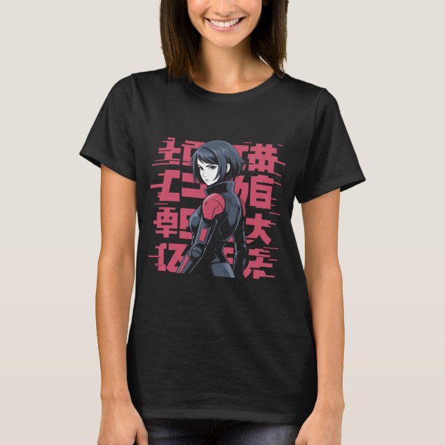 Camiseta Cyberpunk Anime Glitch Art Android Girl Cyberpunk  (Frente)