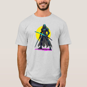 Camiseta Cyberpunk Armorou Samurai Neon Warrior Art