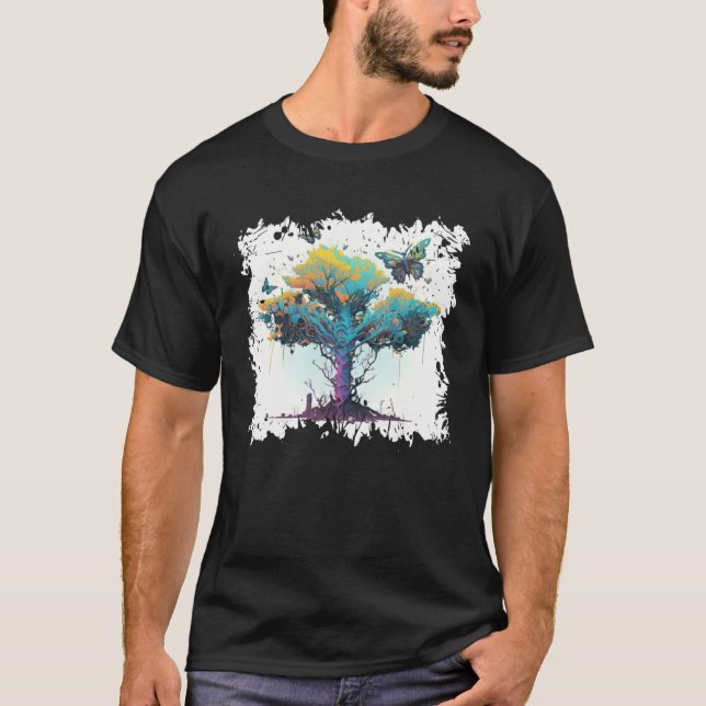 Camiseta Cyberpunk Butterfly Tree  Aesthetic Nature (Frente)
