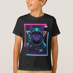 Camiseta Cyberpunk Cat Gatinho Punker Futurístico Cyber Pun