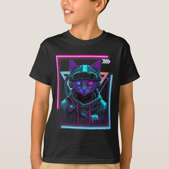 Camiseta Cyberpunk Cat Gatinho Punker Futurístico Cyber Pun (Frente)