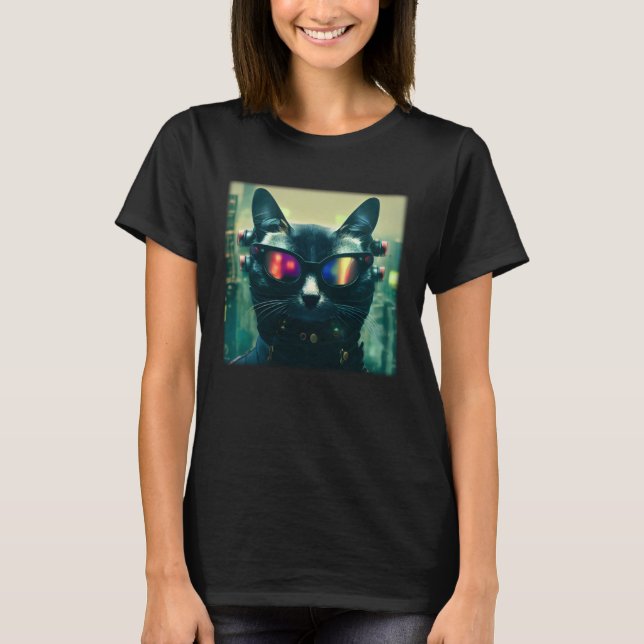 Camiseta Cyberpunk Cat  Japanese Cat Aesthetic Streetwear   (Frente)