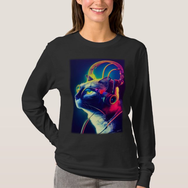 Camiseta Cyberpunk Cat  Japanese Cat Aesthetic Streetwear   (Frente)