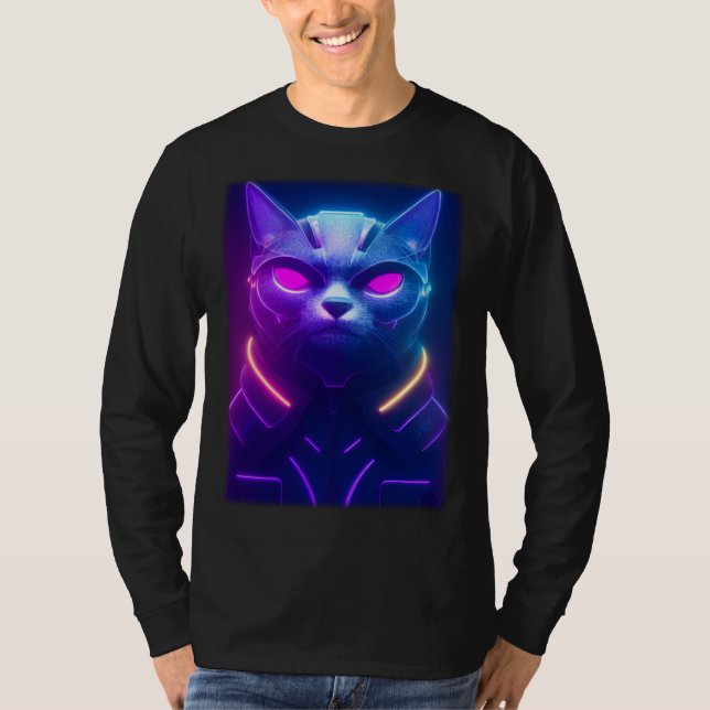 Camiseta Cyberpunk Cat  Japanese Cat Aesthetic Streetwear   (Frente)