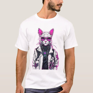 Camiseta Cyberpunk Cat: Neon Outlaw