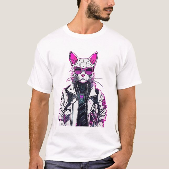 Camiseta Cyberpunk Cat: Neon Outlaw (Frente)