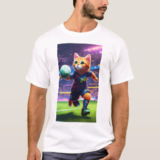 Camiseta Cyberpunk Cat Soccer Player Pontuando uma Meta | D