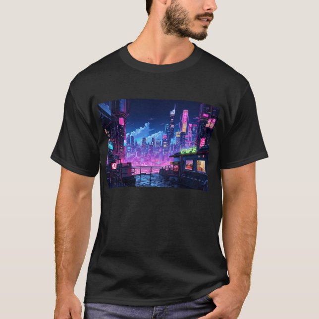 Camiseta Cyberpunk City Night Café (Frente)
