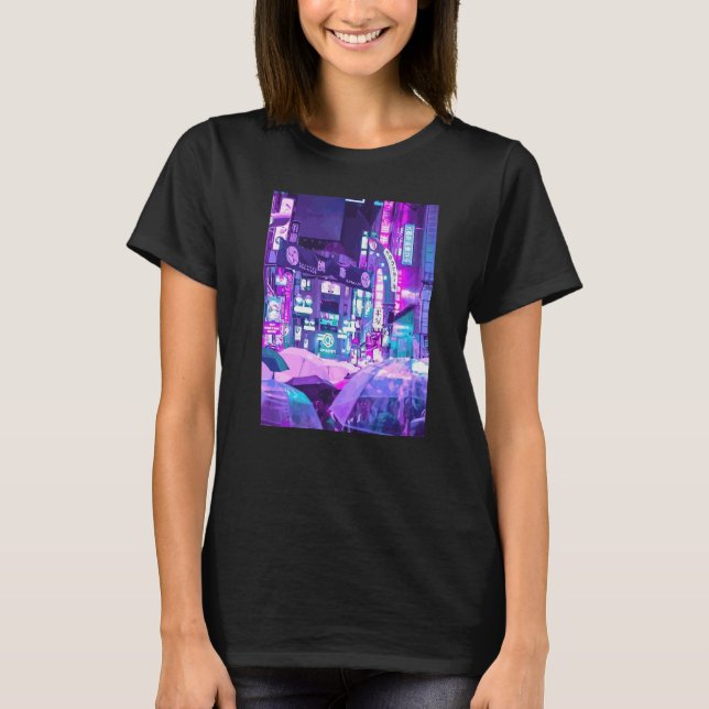 Camiseta Cyberpunk City Sci Fi Night Tokyo Japan Urban Noir (Frente)