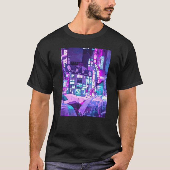 Camiseta Cyberpunk City Sci Fi Night Tokyo Japan Urban Noir (Frente)