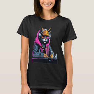 Camiseta Cyberpunk DJ Cat Rave do Festival de Música EDM