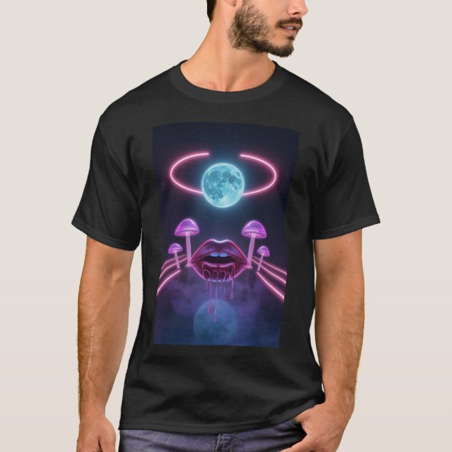 Camiseta Cyberpunk Espacial com Cogumelos (Frente)