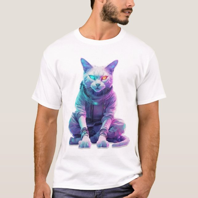 Camiseta Cyberpunk Feline com Olhos Neon (Frente)