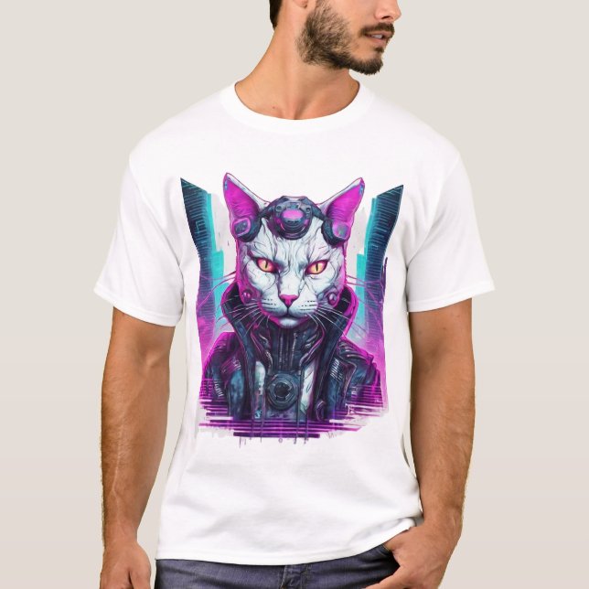 Camiseta Cyberpunk Feline Warrior (Frente)