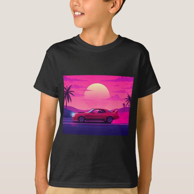 Camiseta Cyberpunk Gamer Sunset Car Boy's T-Shirt (Frente)