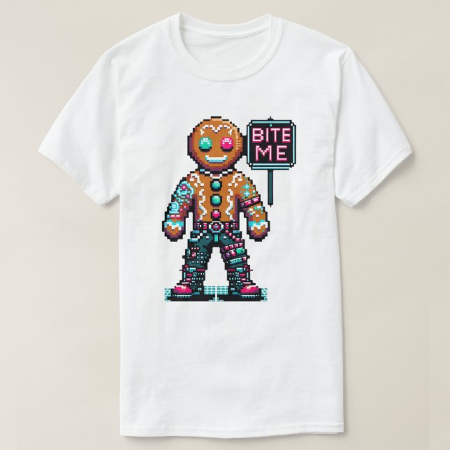 Camiseta Cyberpunk Gingercake Man - "Morda-me" - Natal (Frente do Design)